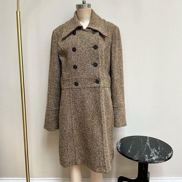90s Guess tweed tan and brown double breasted coat - Picture 6 of 13